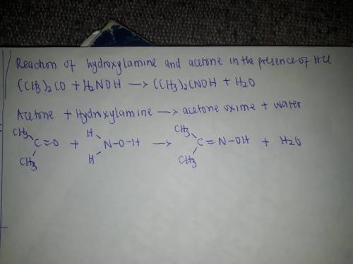 Draw the neutral organic product formed by the reaction of hydroxylamine hydrochloride with acetone.