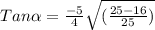 Tan\alpha  = \frac{-5}{4}\sqrt{(\frac{25-16}{25}) }