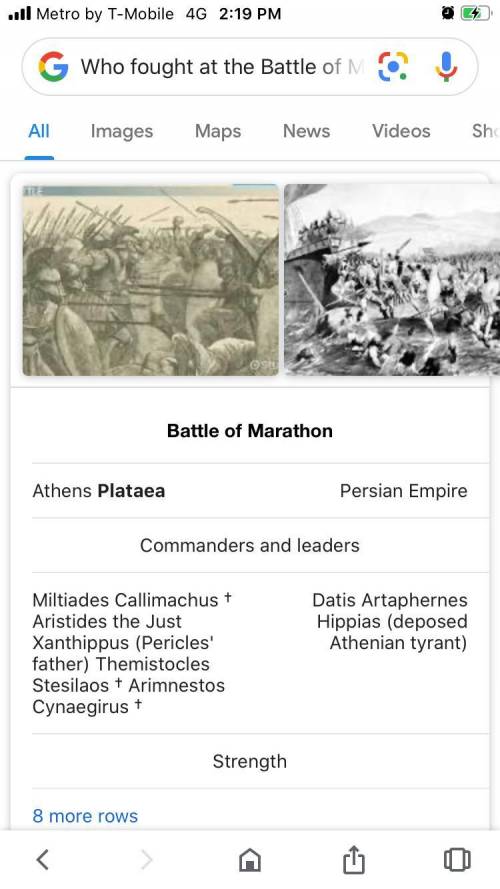 1) Who fought at the Battle of Marathon and the Battle of Salamis?