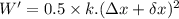 W'=0.5\times k.(\Delta x+\delta x)^2