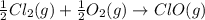 \frac{1}{2}Cl_{2}(g) + \frac{1}{2}O_{2}(g) \rightarrow ClO(g)