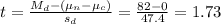 t=\frac{M_d-(\mu_n- \mu_c)}{s_d} =\frac{82-0}{47.4}=1.73
