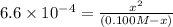 6.6\times 10^{-4}=\frac{x^2}{(0.100M-x)}