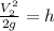 \frac{V_{2}^{2}  }{2 g} = h