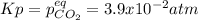 Kp=p_{CO_2}^{eq}=3.9x10^{-2}atm