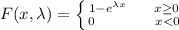 F(x,\lambda) = \left \{ {{1-e^{\lambda x}  \ \  \ \ \  x\geq 0} \atop {0}  \ \ \ \ \ \  \ \ \ \ \ x