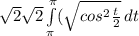 \sqrt{2}\sqrt{2}  \int\limits^\pi _\pi ( {\sqrt{cos^2\frac{t}{2} } } \, dt