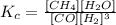 K_c=\frac{[CH_4][H_2O]}{[CO][H_2]^3}