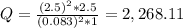 Q = \frac{(2.5)^{2}* 2.5 }{(0.083)^{2} * 1} = 2,268.11