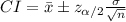 CI=\bar x\pm z_{\alpha/2}{\frac{\sigma}{\sqrt{n}}