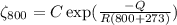 \zeta_{800} = C \exp(\frac{-Q}{R (800+273)} )
