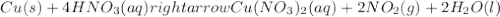 Cu(s)+4HNO_3(aq)rightarrow Cu(NO_3)_2(aq)+2NO_2(g)+2H_2O(l)