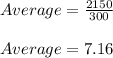 Average = \frac{2150}{300} \\\\Average = 7.16