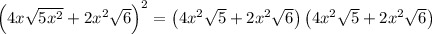 \left(4 x \sqrt{5 x^{2}}+2 x^{2} \sqrt{6}\right)^{2}=\left(4 x^{2} \sqrt{5}+2 x^{2} \sqrt{6}\right)\left(4 x^{2} \sqrt{5}+2 x^{2} \sqrt{6}\right)