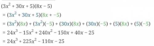 Solve this problem (3x²+30x+5)(8x-5)