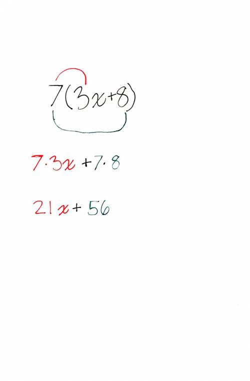 Use a property To write an equivalent expressions for 7(3x+8)