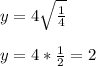 y=4\sqrt{\frac{1}{4} } \\\\y=4*\frac{1}{2}=2