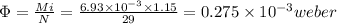 \Phi =\frac{Mi}{N}=\frac{6.93\times 10^{-3}\times 1.15}{29}=0.275\times 10^{-3}weber