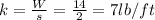k = \frac{W}{s} = \frac{14}{2} = 7 lb/ft