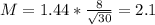 M = 1.44*\frac{8}{\sqrt{30}} = 2.1