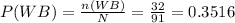 P(WB)=\frac{n(WB)}{N}=\frac{32}{91}=0.3516