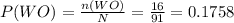 P(WO)=\frac{n(WO)}{N}=\frac{16}{91}=0.1758