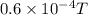 0.6\times 10^{-4} T