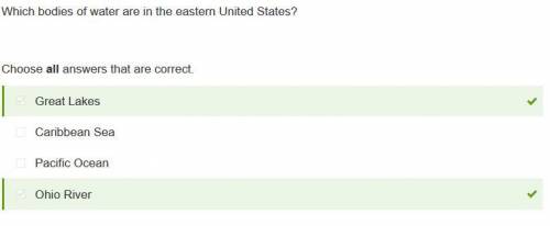 Which bodies of water are in the eastern united states?  choose all answers that are correct. (a) oh