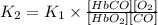 K_2=K_1\times \frac{[HbCO][O_2]}{[HbO_2][CO]}
