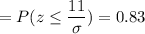 =P( z \leq \displaystyle\frac{11}{\sigma})=0.83