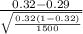 \frac{0.32-0.29}{\sqrt{\frac{0.32(1-0.32)}{1500} } }