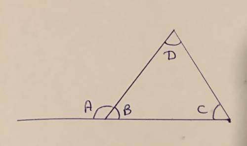 Several students made comments about this image. A triangle has angles B, C, D. The exterior angle t