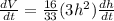 \frac{dV}{dt}=\frac{16}{33}(3h^2)\frac{dh}{dt}