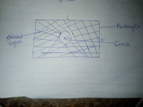 A circle with radius of 2 cm sits inside a 11 cm x 12cm rectangle. What is the area of the shaded re