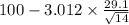 100-3.012 \times {\frac{29.1}{\sqrt{14} }