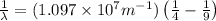 \frac{1}{\lambda}=(1.097\times 10^7m^{-1})\left(\frac{1}{4}-\frac{1}{9} \right )