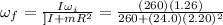 \omega_f= \frac{I\omega_i}{]I+mR^2}=\frac{(260)(1.26)}{260+(24.0)(2.20)^2}