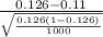\frac{0.126-0.11}{\sqrt{\frac{0.126(1-0.126)}{1000} } }