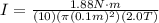 I = \frac{1.88N\cdot m}{(10)(\pi (0.1m)^2)(2.0T)}