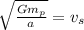 \sqrt{\frac{Gm_p}{a} } =v_s