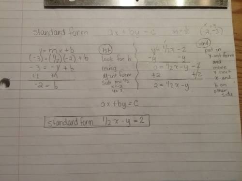 Write a standard form equation for the line that contains a slope of 1/2, and passes through the poi