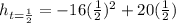 h_{t=\frac{1}{2}}=-16(\frac{1}{2})^{2}+20(\frac{1}{2})