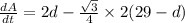 \frac{dA}{dt}=2d- \frac{\sqrt3}{4}\times 2(29-d)