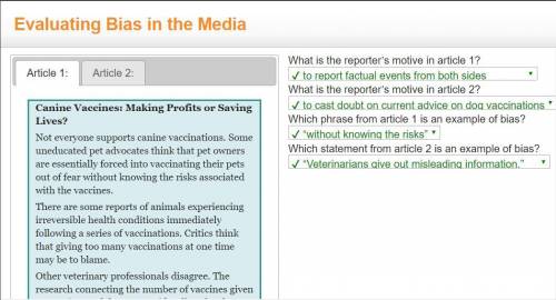 What is the reporter's motive in article 1? What is the reporter's motive in article 2? Which phrase