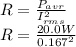 R=\frac{P_{avr} }{I_{rms} ^{2} } \\R=\frac{20.0W}{0.167^{2} }\\