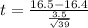 t = \frac{16.5 - 16.4}{\frac{3.5}{\sqrt{39}}}