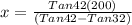 x=\frac{Tan42(200)}{(Tan42-Tan32)}