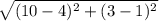 \sqrt{(10-4)^{2}+(3-1)^{2}  }