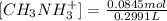[CH_{3}NH_{3}^{+}] = \frac{0.0845 mol}{0.2991 L}