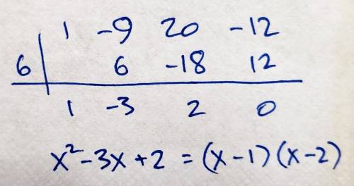 One factor of the function f(x) = x3 − 9x2 + 20x − 12 is (x − 6). Describe how to find the x-interce